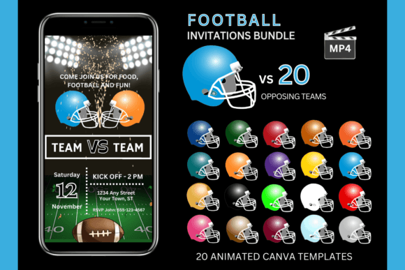 Blue Team Bundle: Football Game Invitations