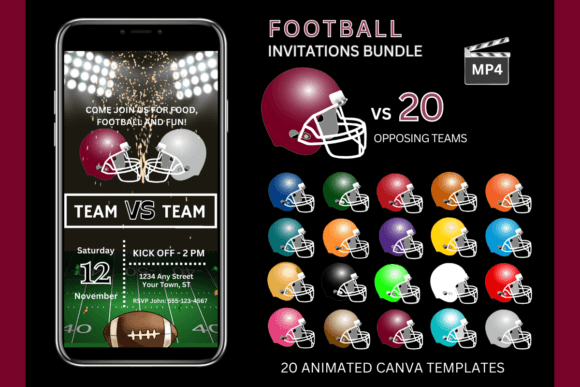 Football Game Invitations: Burgundy Team Bundle