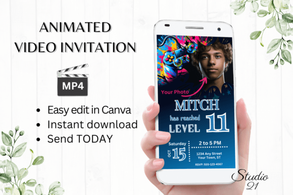 Video Game Birthday Invite: Gamer 11 Digital Template