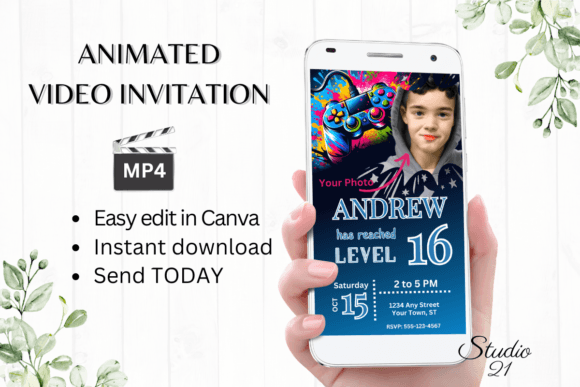 Video Game Birthday Invite: Gamer 16 Digital Template