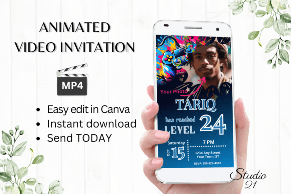 Video Game Birthday Invite - Gamer 24: Your Digital Animated Invitation